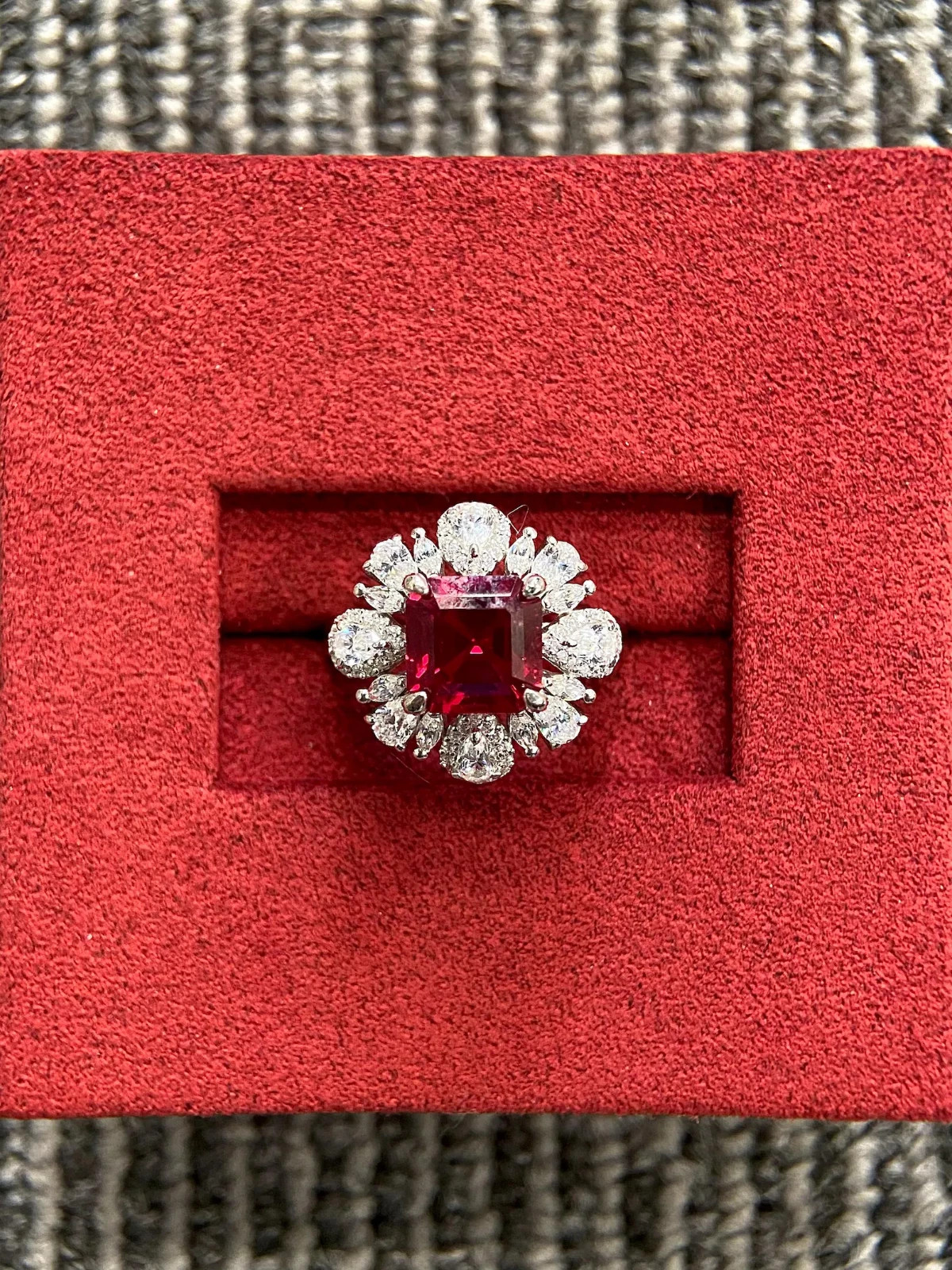 3.00 Ct Princess Cut Natural Ruby Diamond Wedding Ring 14K White Gold Size 7