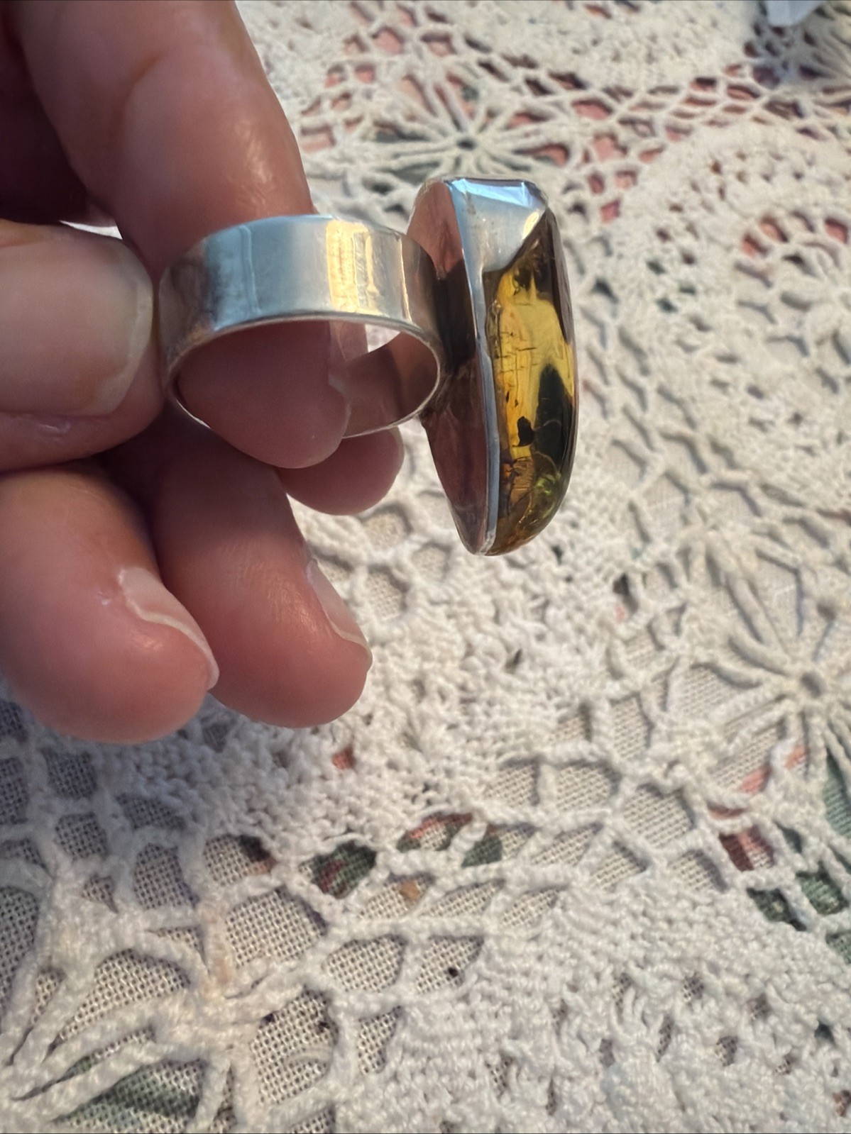 Vintage Baltic Green Amber Ring 925 Sterling Silver Size 8 1/2 – 13 Grams
