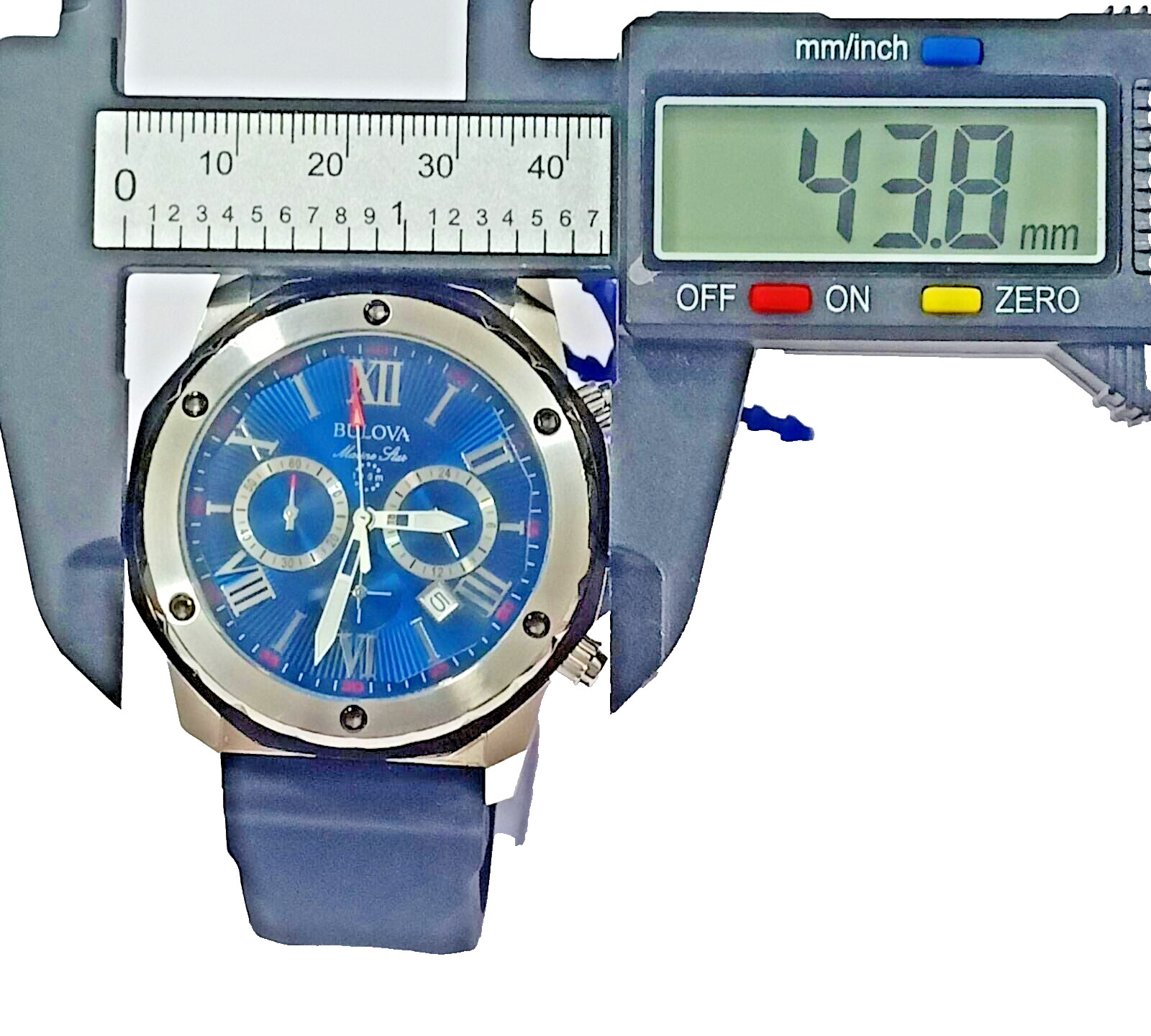 98B258 BULOVA MARINE STAR CHRONOGRAHP BLUR DIAL MEN’S WATCH “Photo Sample” M-474