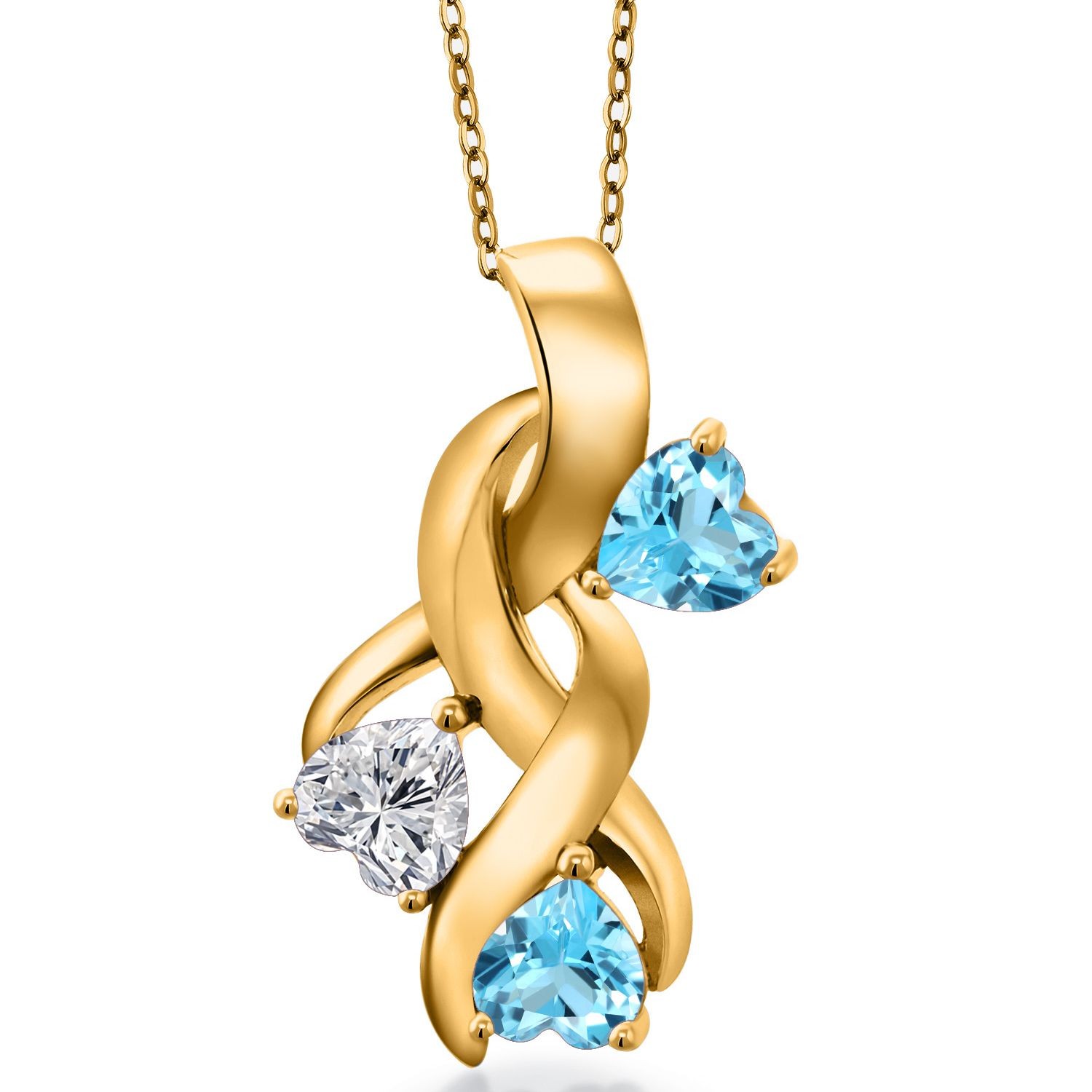 1.54 Ct Lab Grown Diamond Swiss Blue Topaz 18K Yellow Gold Plated Silver