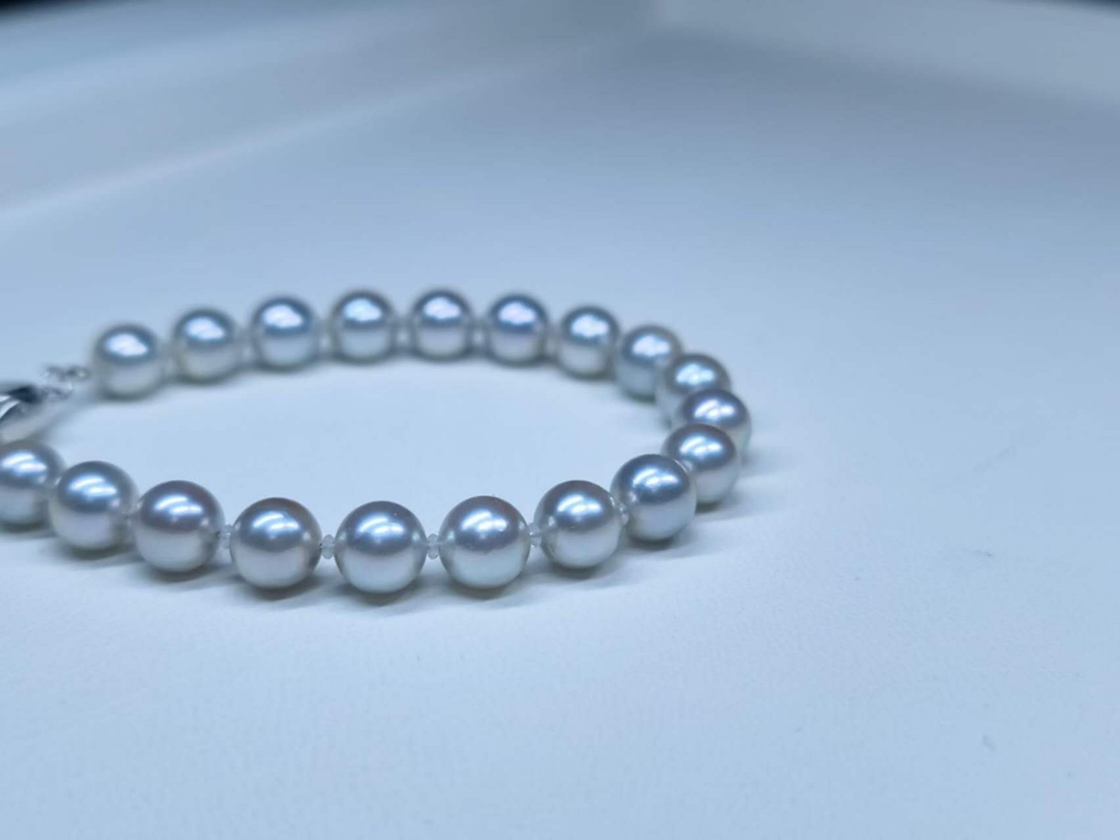 7-7.5mm Japanese Akoya Seawater Pearl Bracelet Silver-Blue Madama Hue 925 Silver