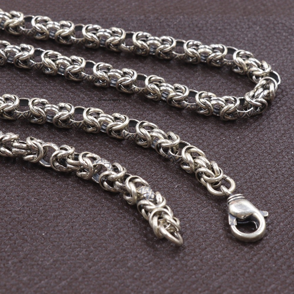 Men’s Necklace Real 925 Sterling Silver 6mm Byzantine Link Necklace 19.7inch
