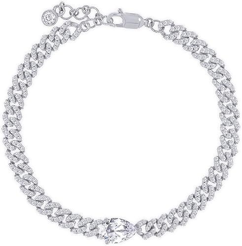 2.75Ct To 3.20Ct Adjustable Single Row Cuban Chain Bracelet Moissanite 14K Gold