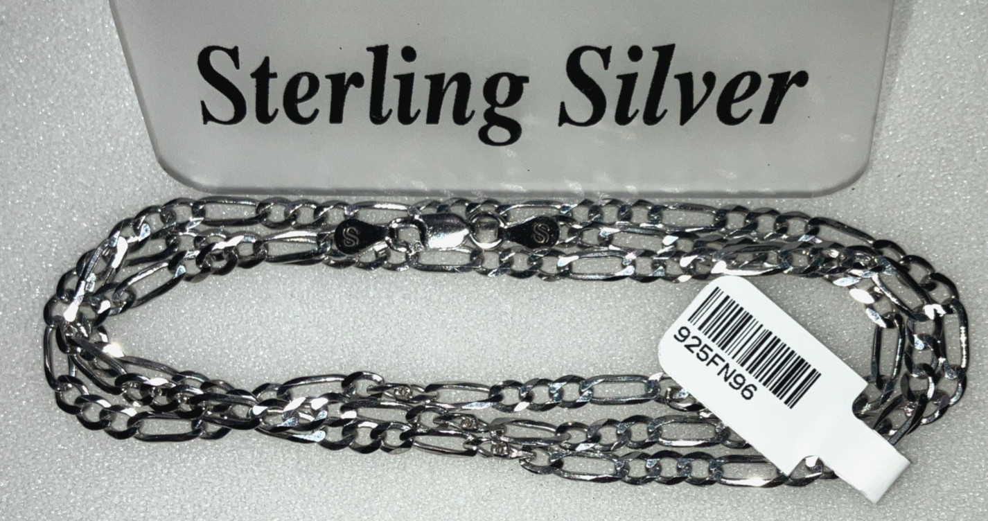 925 Sterling Silver Italy Solid Figaro Link Chain 9.6grams 3.7mm 24inch Necklace