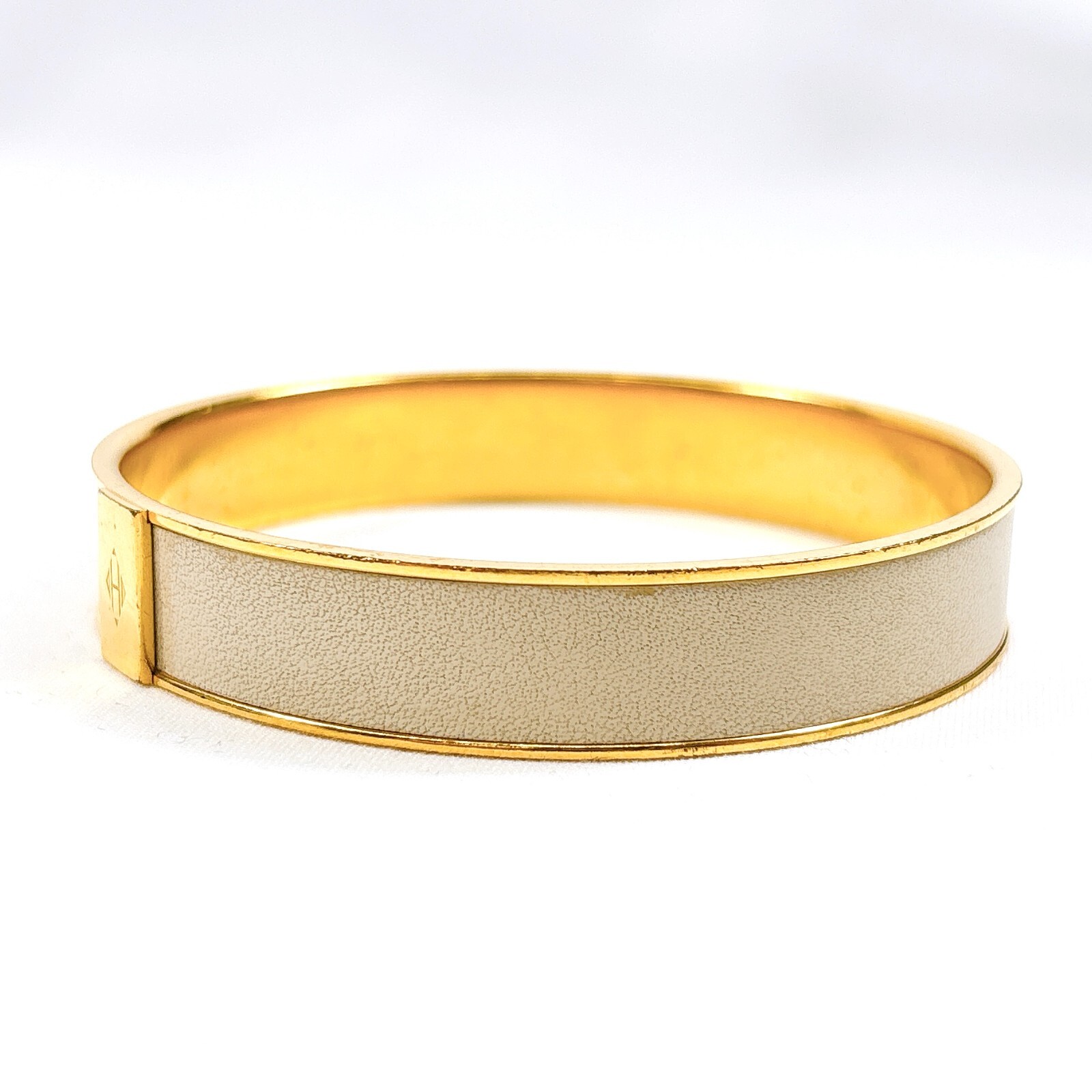 HERMES Enamel Bangle Bracelet H Logo White Authentic size S accessory JAPAN