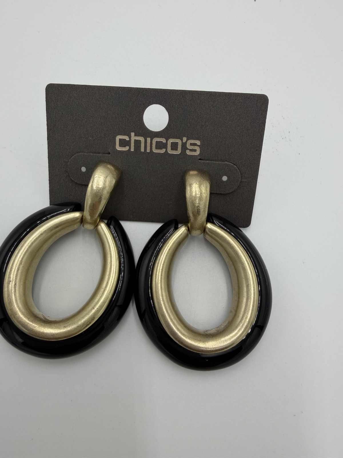 Chico’s black and gold-tone dangle hoop earrings New
