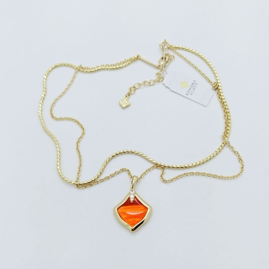 New Kendra Scott Joelle Gold Multi Strand Necklace in Orange Banded Agate