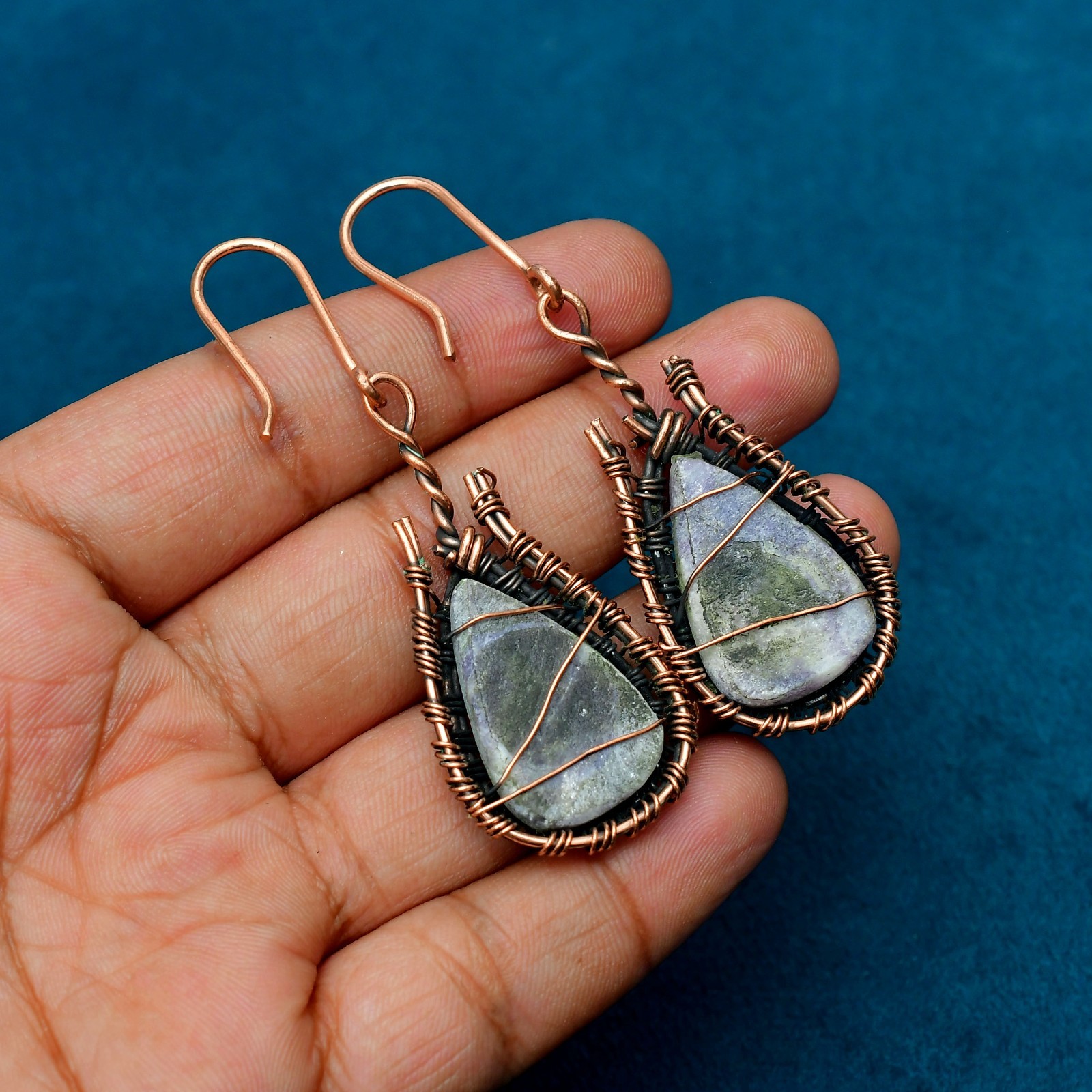Lepidolite Gemstone Handmade Copper Ethnic Jewelry Earrings 2.67″