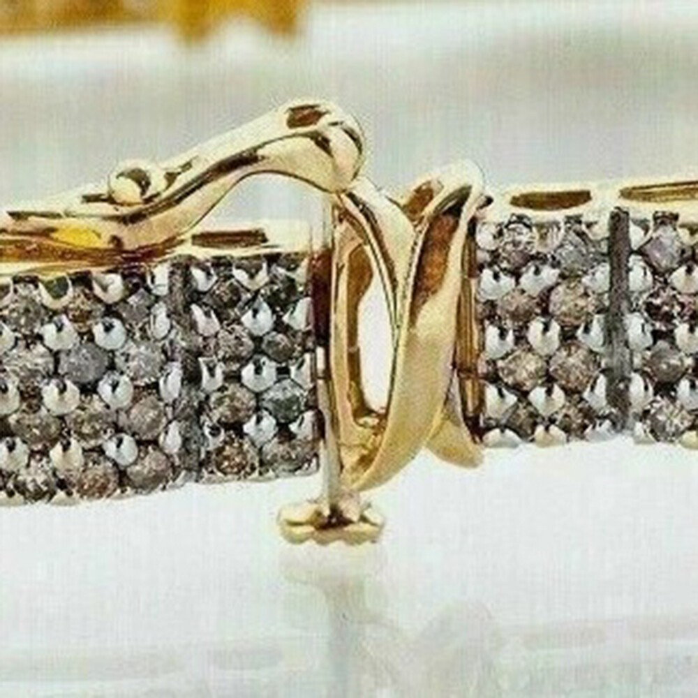 Lab Grown Diamond Men Statement Tennis Bracelet 9Ct 14k Yellow Gold Vermeil Gift