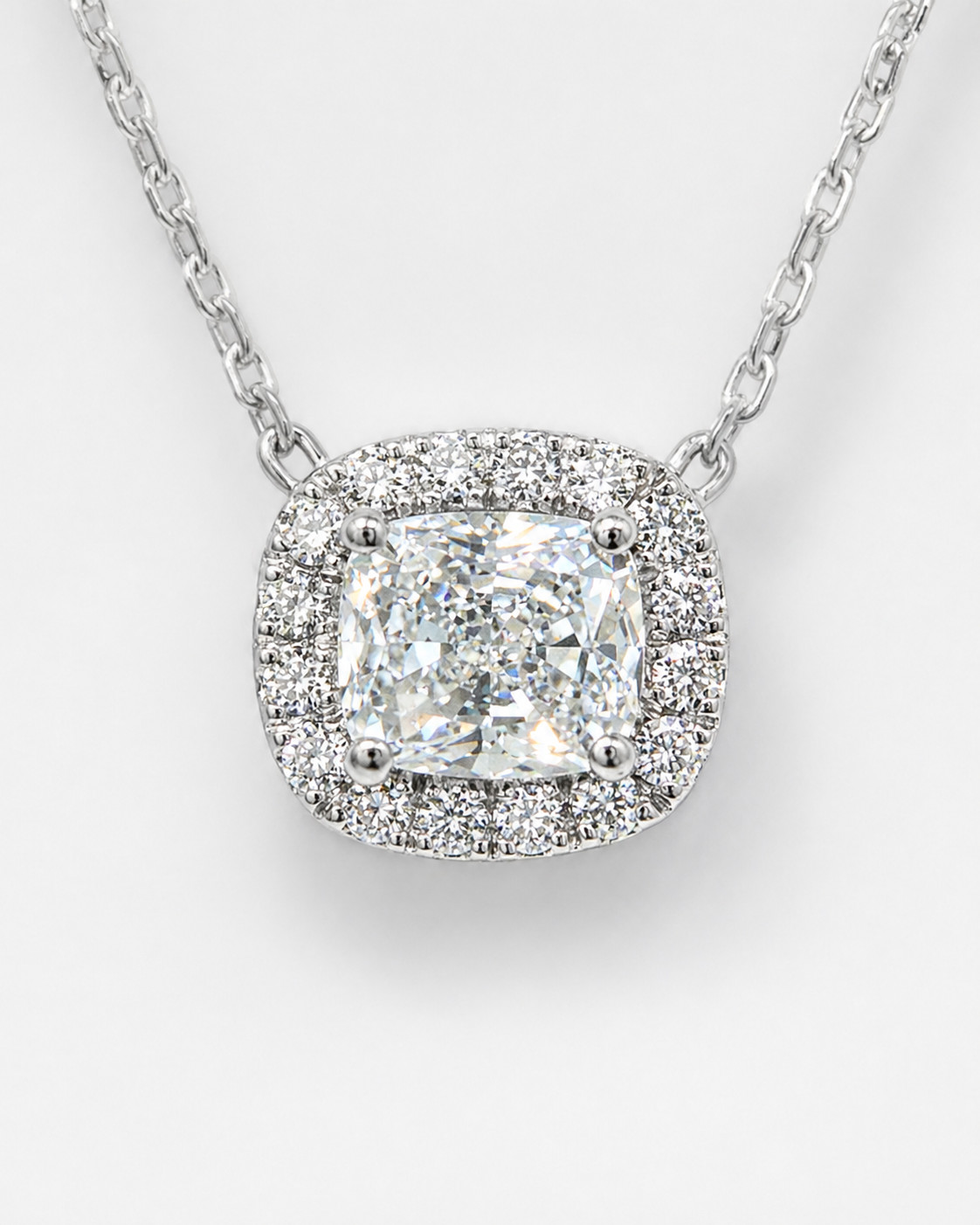 Natural Radiant Cut Diamond Halo Pendant 18KT White Gold