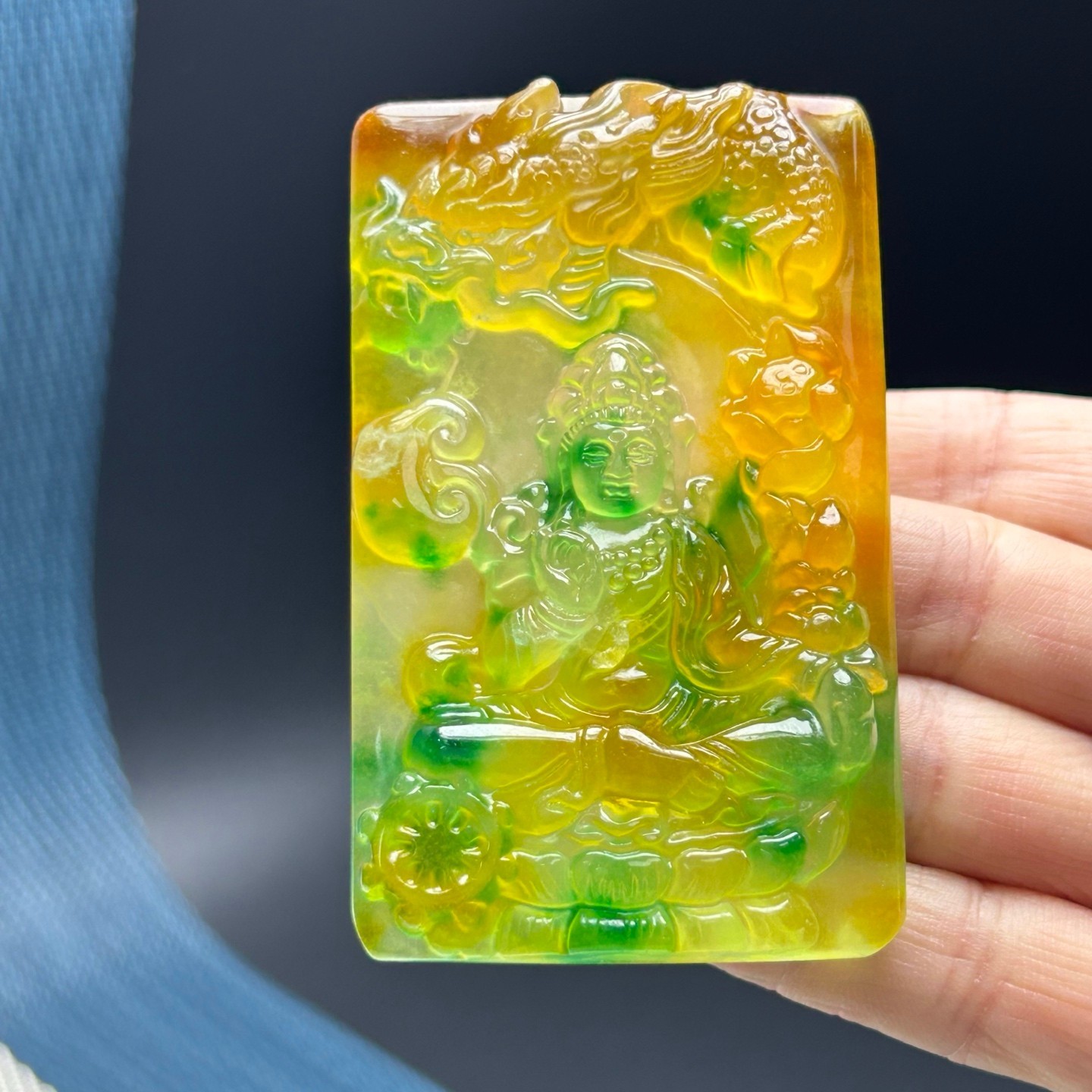 NaturalA+++ Ice Green&Yellow Jade Jadeite Dragon Kwanyin Pendant&Necklaces 御龙观音