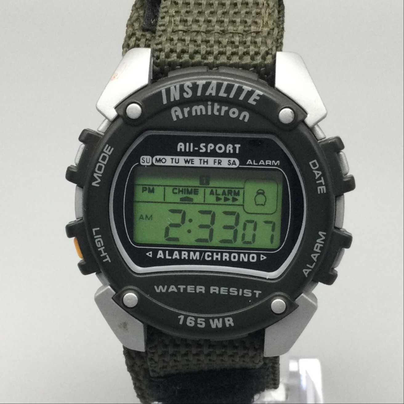 Armitron Instalite All-Sport Mens Watch 40mm Green Alarm Chrono New Battery