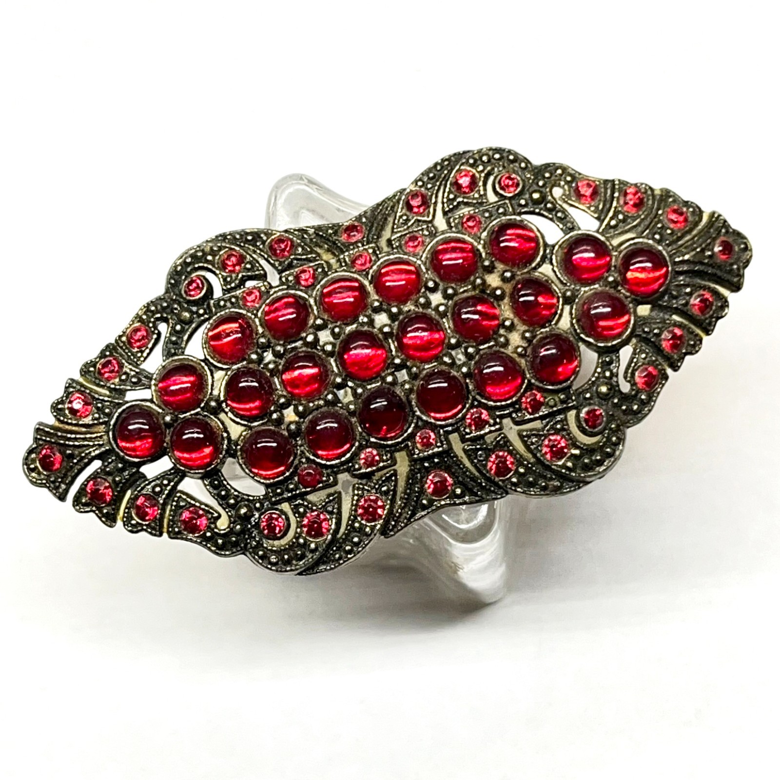 Antique VTG 1930s Art Deco Czech Bohemian Glass Pomegranate Red Cabochon Brooch