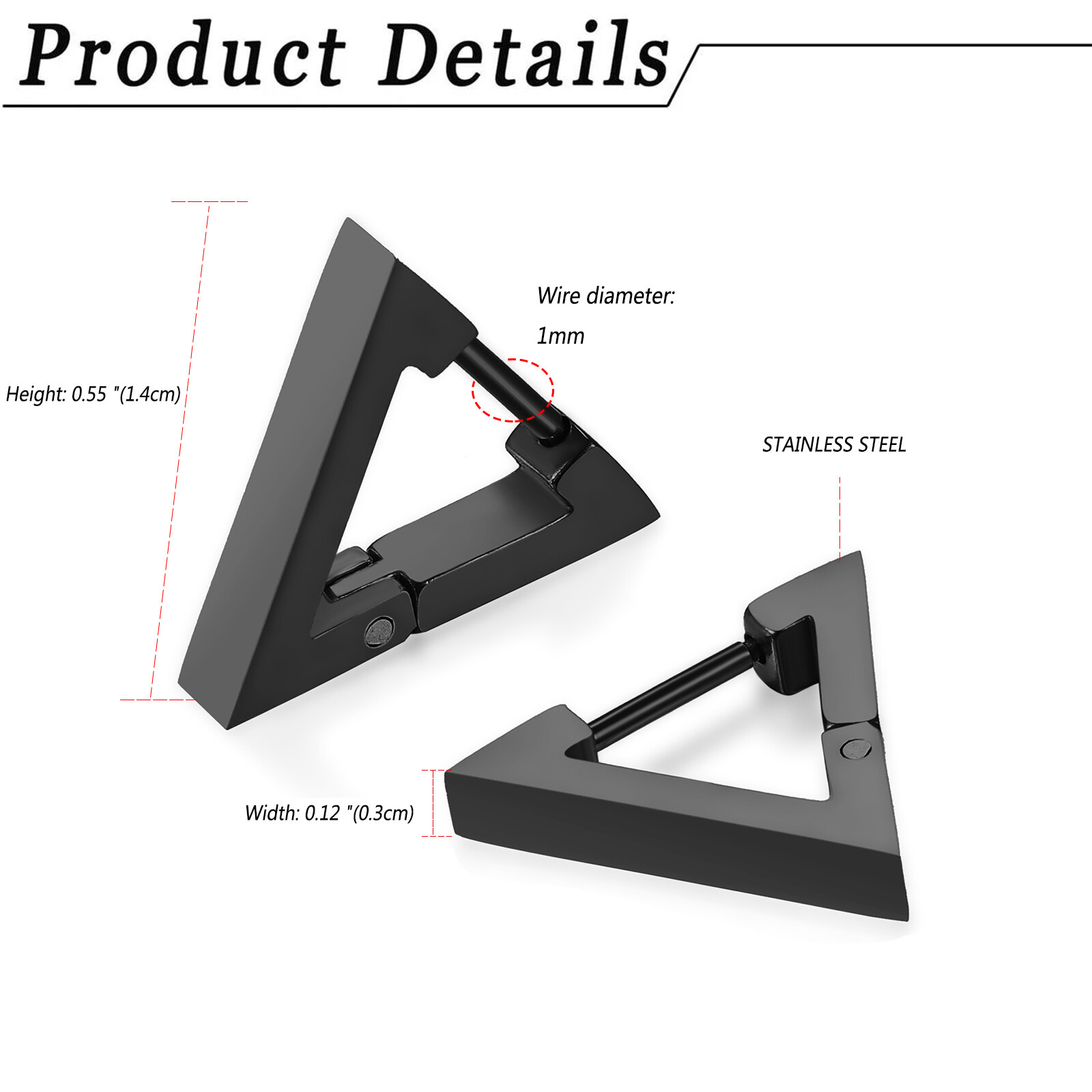 Punk Rock Stainless Steel Triangle Men’s Women’s Hoop Huggie Ear Studs Earrings
