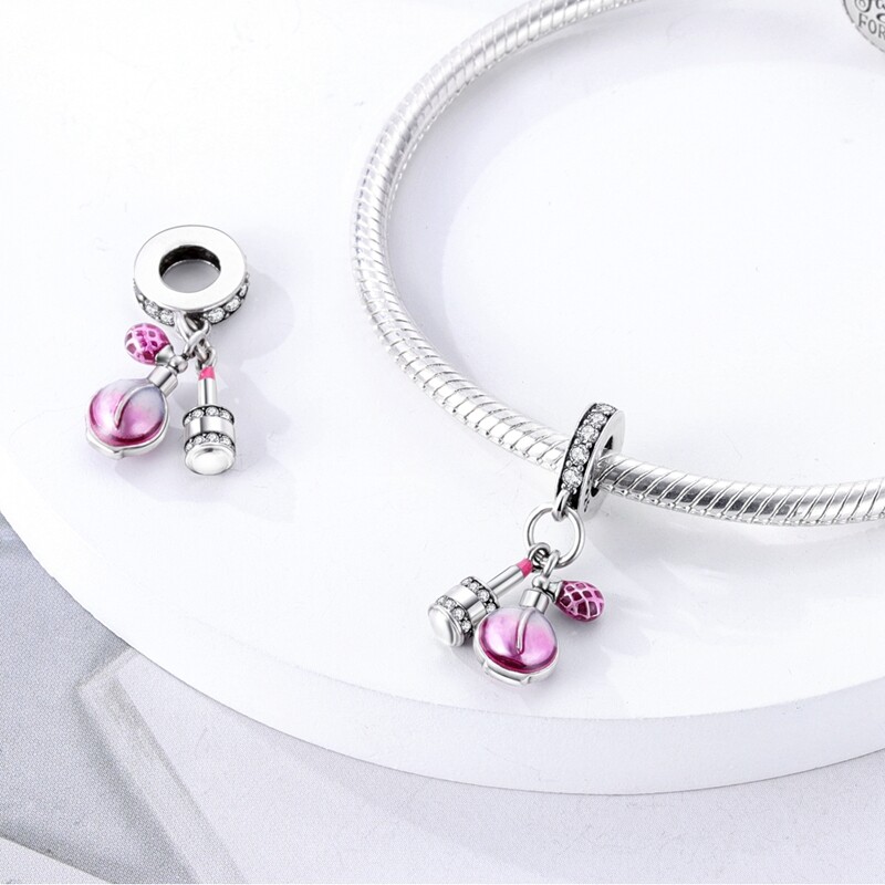 MULA European Silver Plated Charm CZ Enamel Perfume Lipstick For Women Bracelet