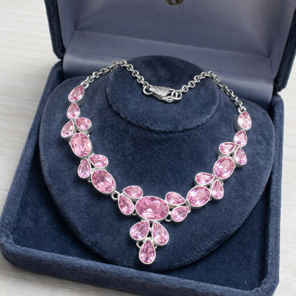 Pink Kunzite Necklace 925 Sterling Silver Women Handmade Filigree Jewelry S-18″