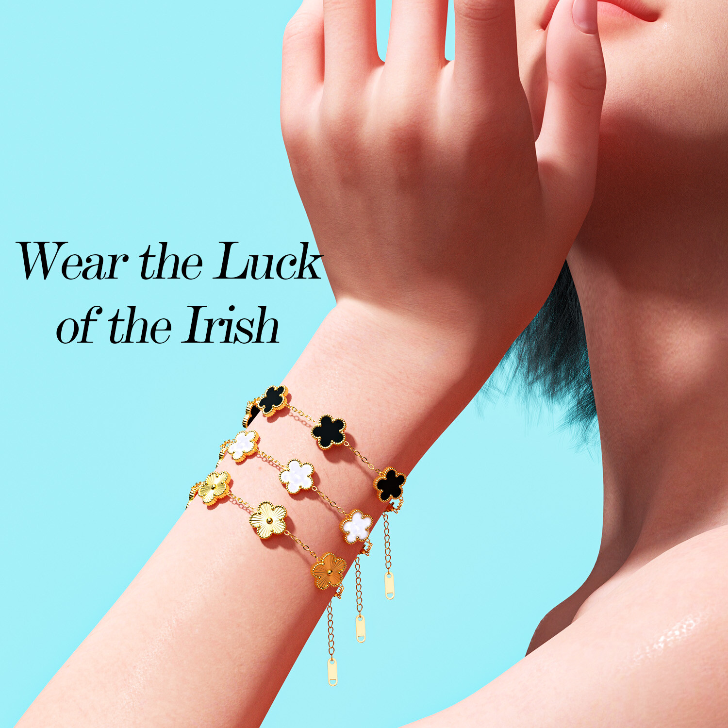 3-Pcs 18k Gold Plated Clover Lucky Bracelet For Women Flower Five Leaf Bracelets