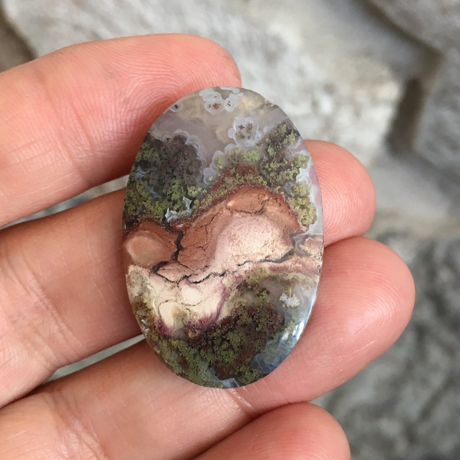 33.3×22.5×5.7mm Fine Garden Moss Agate Oval Cabochon Loose Picture Stone