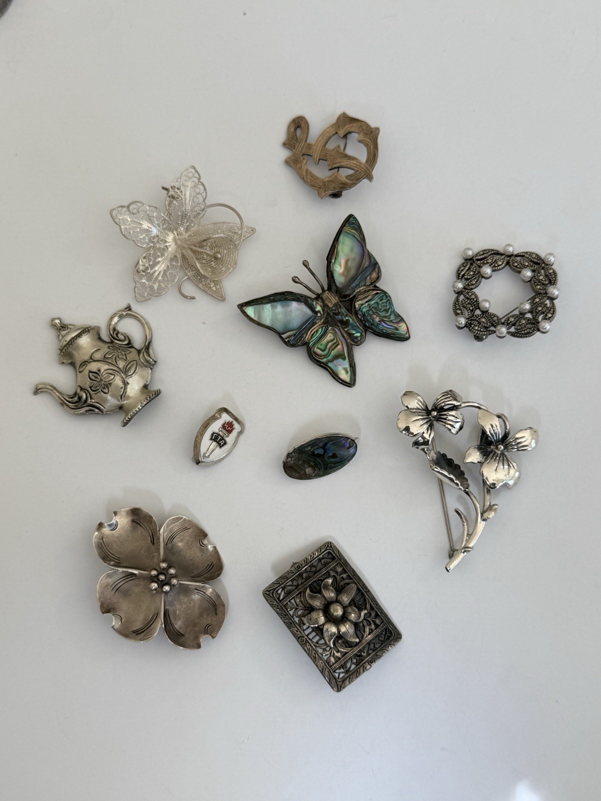 Vintage Lot Of 10 Sterling Silver Brooch Pins Mexico Jewelry Not Scrap 45 Grams