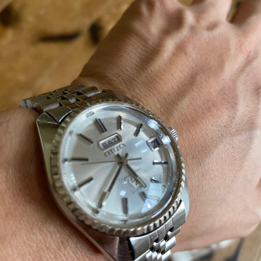 CITIZEN Crystal Seven 21 Jewels Automatic Watch Silver Dial Day-Date