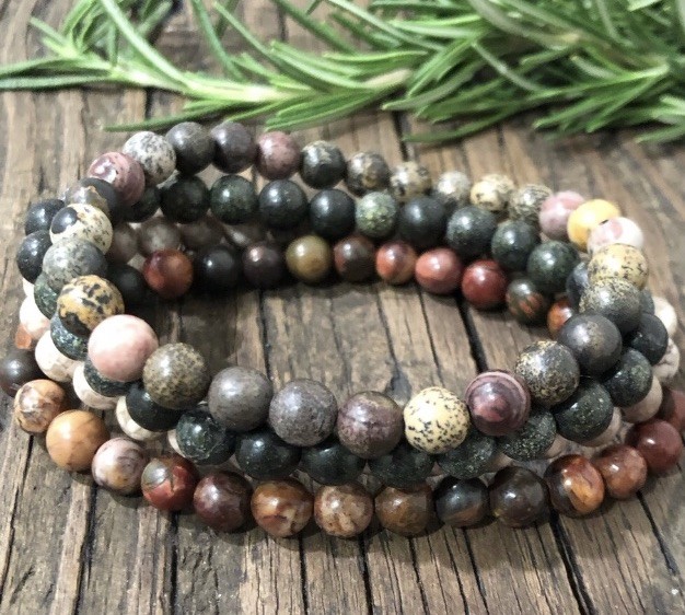 Natural Stone Beaded Bracelet Set, 4 Pieces, Small Beads