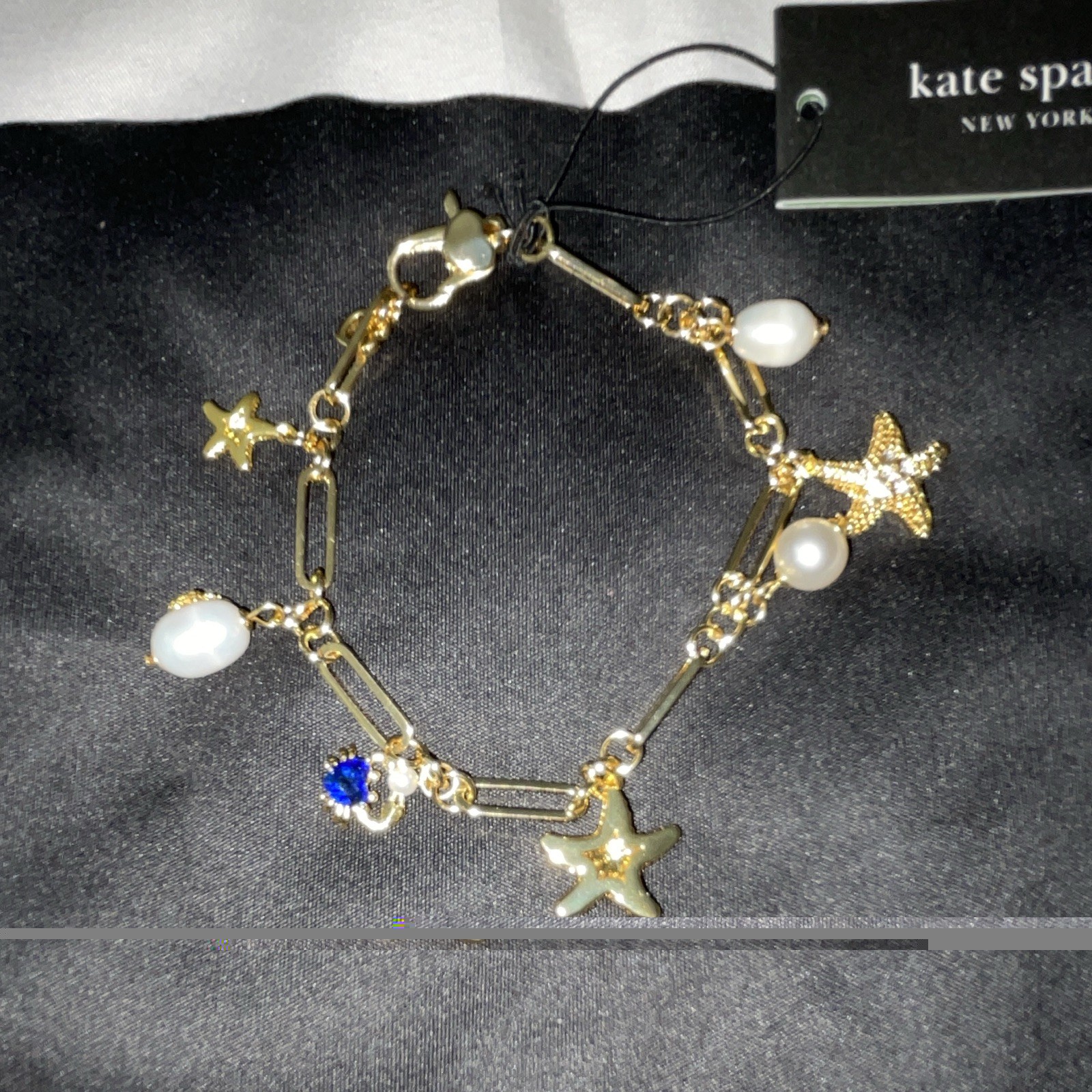 kate spade new york Gold Tone Paperclip Chain Star Charm Baroque Pearl Bracelet