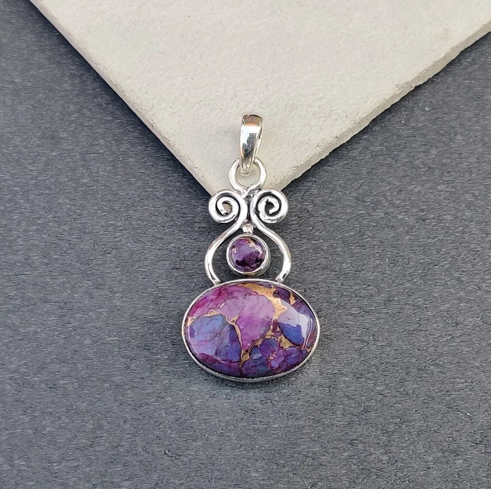 Purple Copper Turquoise Gemstone Pendant 925 Sterling Silver Handmade Gift