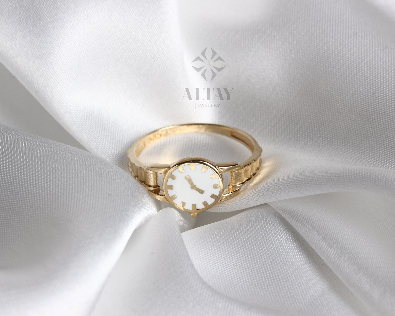 14K Gold Watch Ring, Round Clock Ring, Dainty Ring, Personalized Ring, Minimal