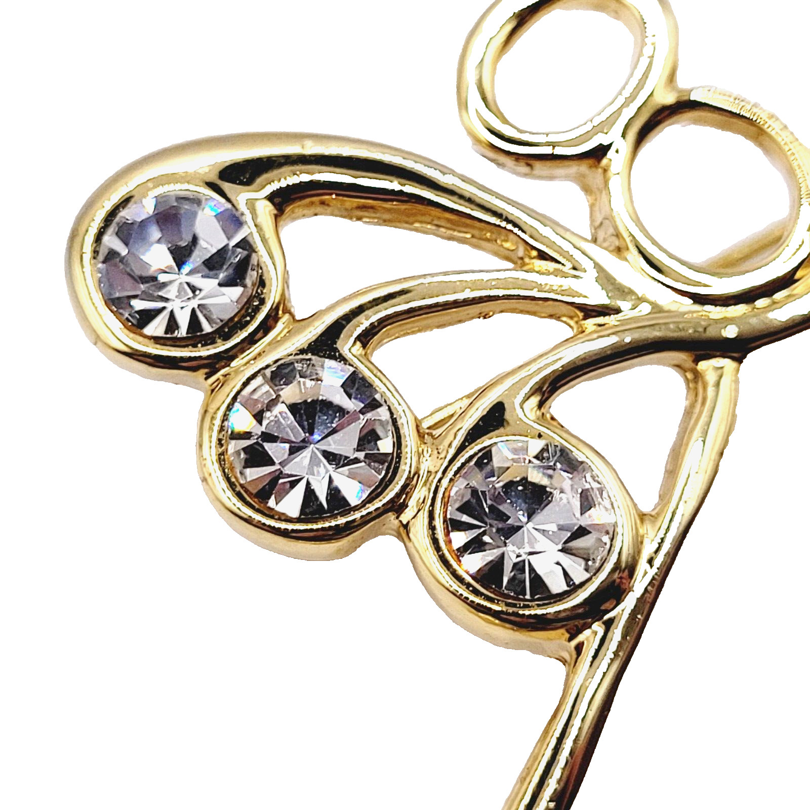 Angel Blowing Trumpet Rhinestone Tipped Wings Shiny Gold Tone Vintage Brooch Pin