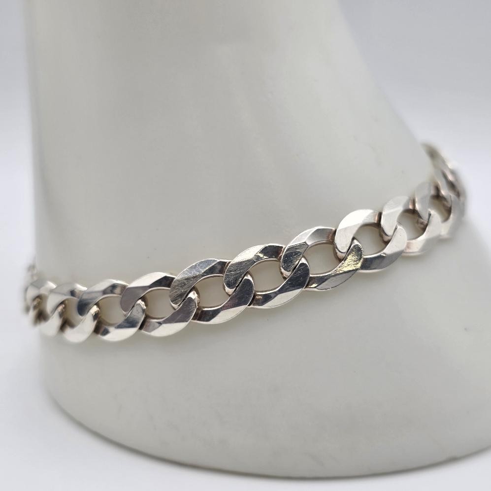 SAC 8″ 925 Sterling Silver 7.5mm Diamond-Cut Curb Link Chain Bracelet ITALY