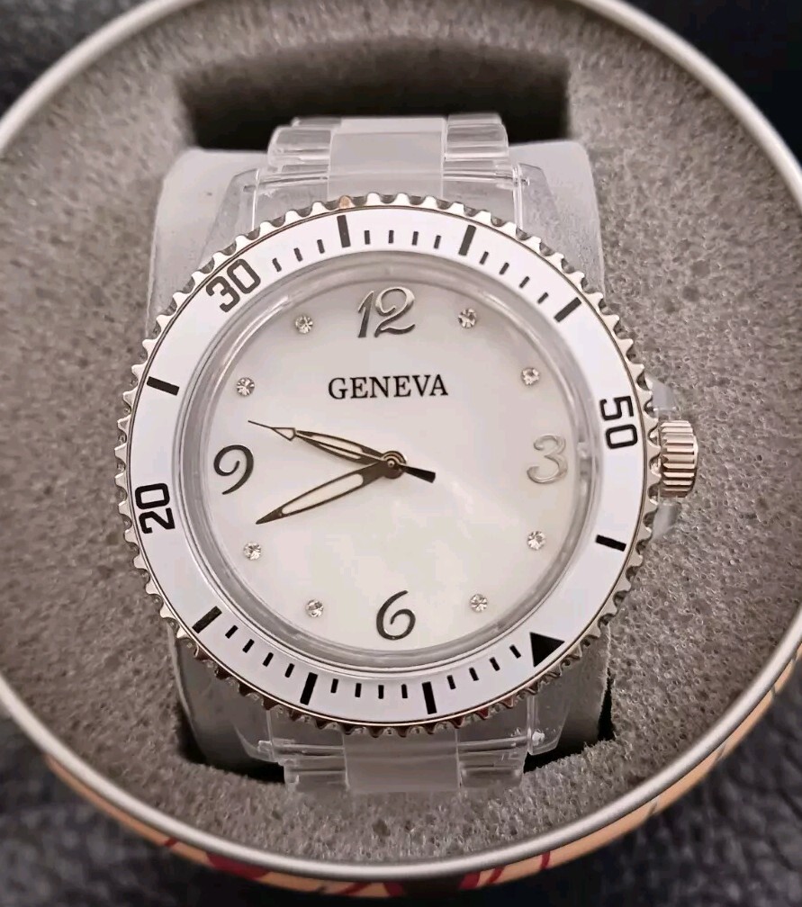Geneva Ladies Analog Watch, With Clear Wrist Band