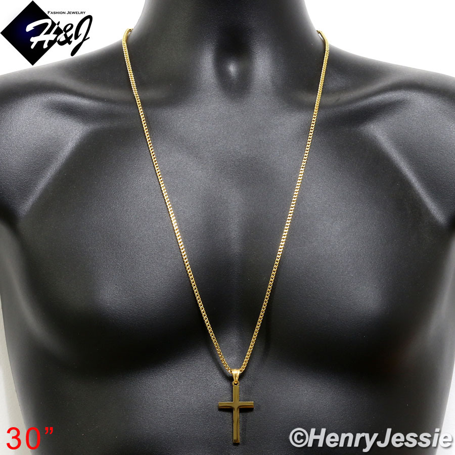 30″Stainless Steel 3mm Gold Plated Franco Box Necklace Plain Cross Pendant*G29