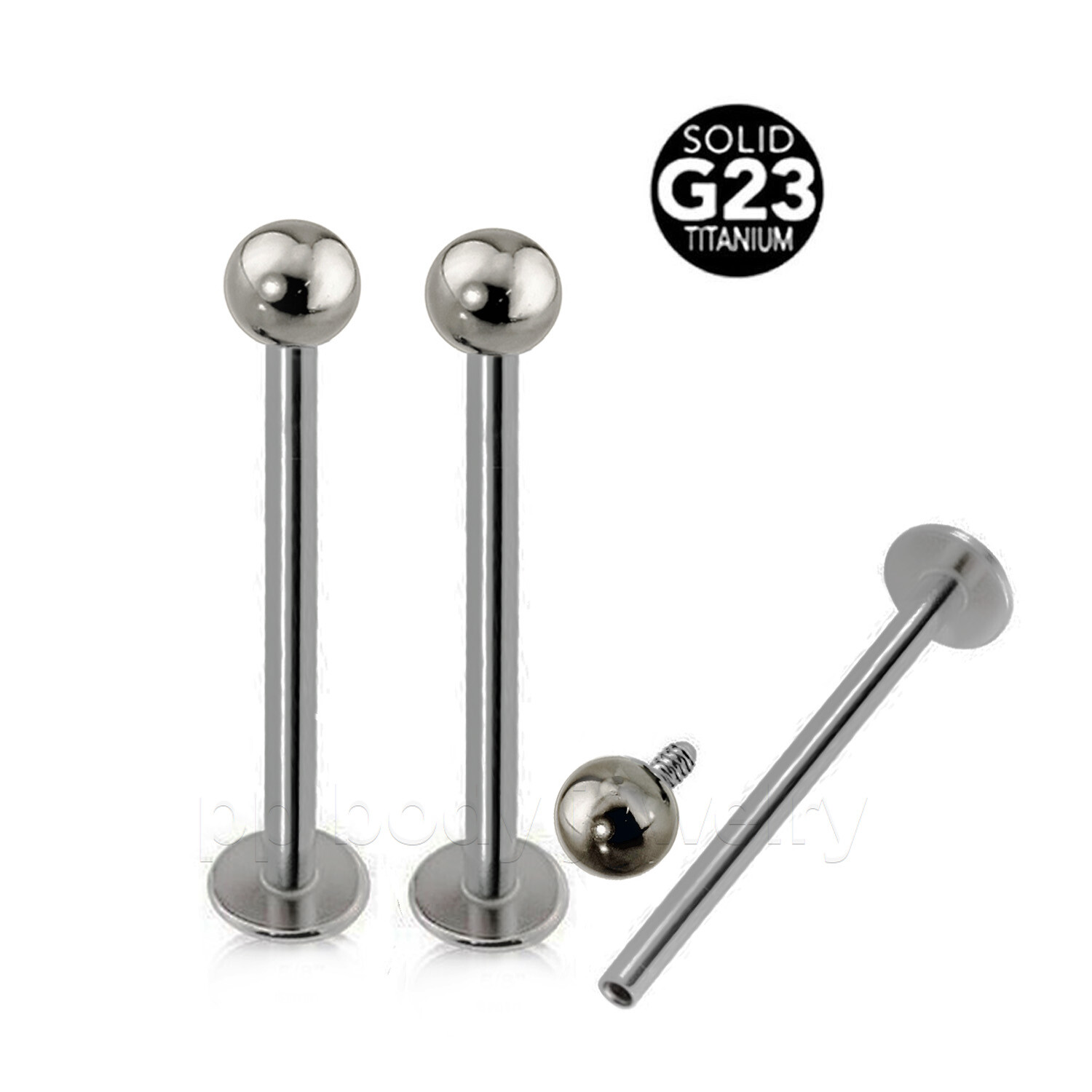 PAIR 16G Internally Threaded G23 Titanium EXTRA LONG Labret Cheek Piercing