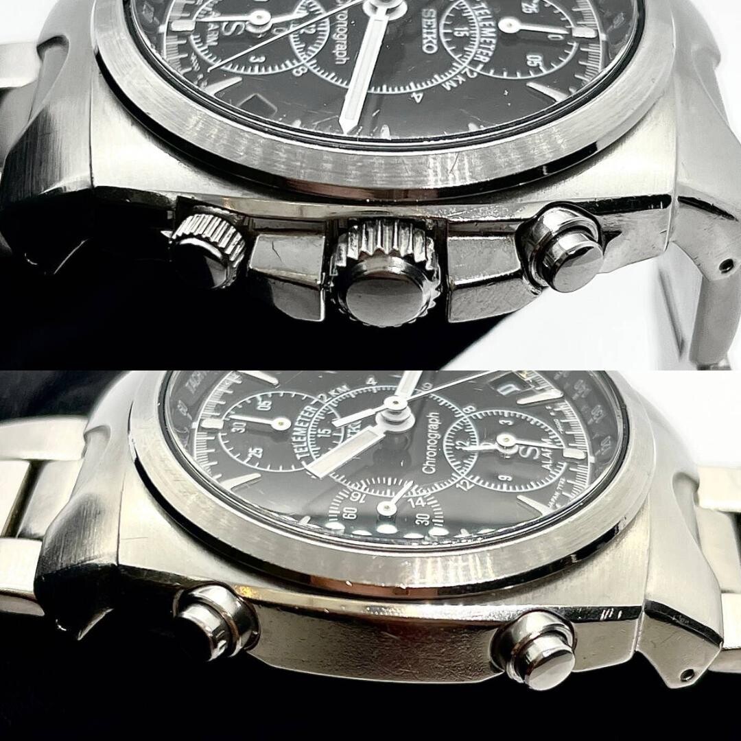 Seiko SUS 7T32-9000 Chronograph Alarm 1997 Black Dial Tachymeter Japan Watch