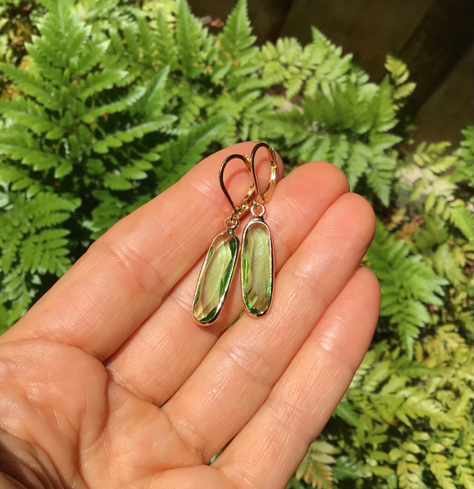 Green Peridot Quartz gold filled Sundance charm drop earrings Artisan Jewelry