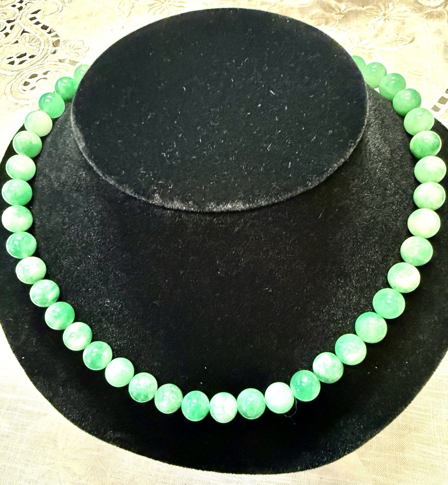 Vintage Green Jadeite Bead Necklace, Presidium Tested, Approx. 18 Inches
