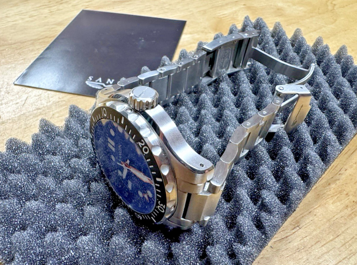 Sangin Professional Sea Blue Watch Brushed Rare Diplomat Bracelet Box Docs SOCAL