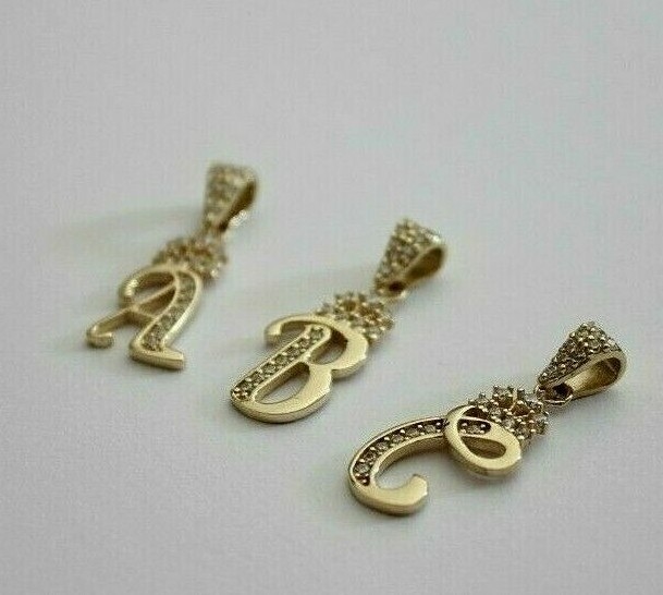 10K Yellow Gold Crown Initial Letter Pendant Charm with CZ for Ladies Woman Girl