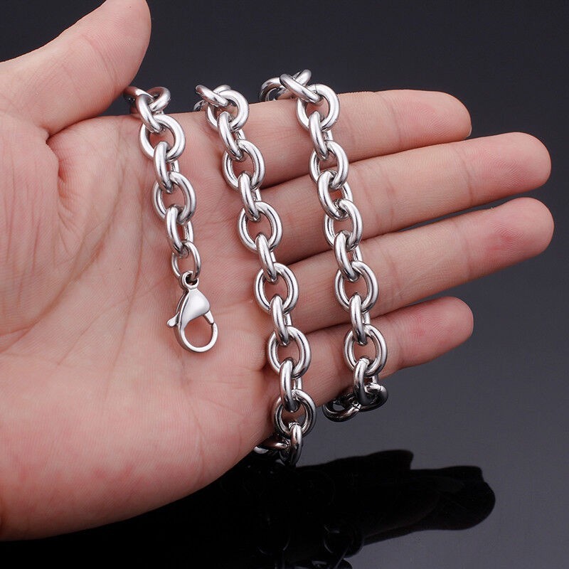 10mm 24 inch Cool Stainless Steel High Polsihed Oval Link-Chain Necklace For Men
