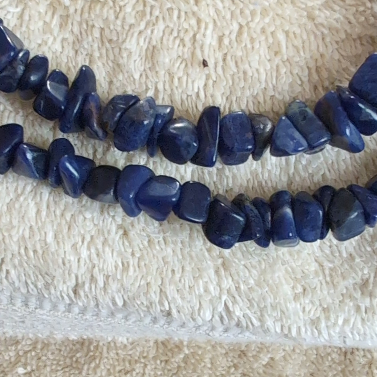 Blue Stone Chip Beaded Strand Necklace Ball/Bead Chain w/ Barrel Clasp