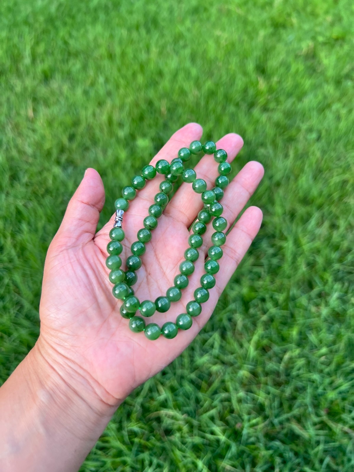 Rich Green 17″ Genuine Nephrite Jade 8mm Bead Necklace H141 3