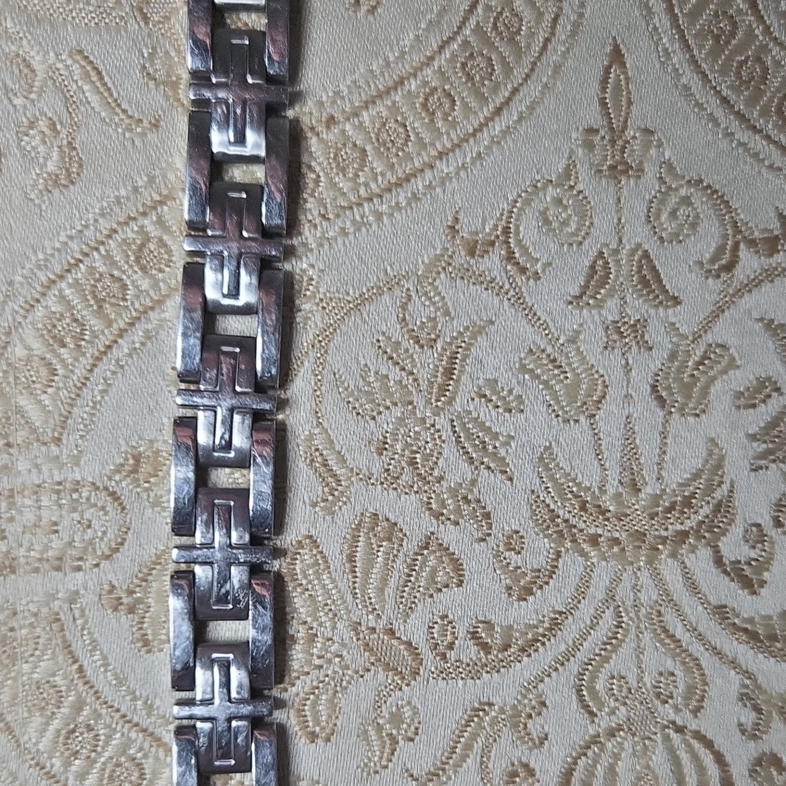 Triton Stainless Steel Silver Link Chain Bracelet Fold Over Closure Signed