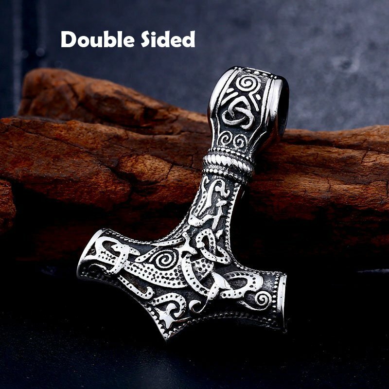 MENDEL Mens Stainless Steel Norse Viking Thors Hammer Mjolnir Pendant Necklace