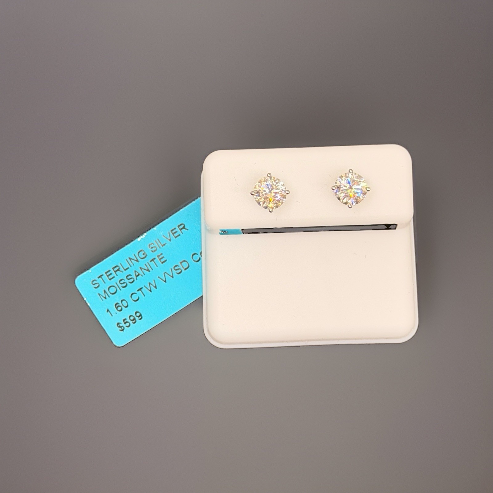 Sterling Silver Round Moissanite Stud Earrings 1.60 CTW 60$ OBO (Or best offer)