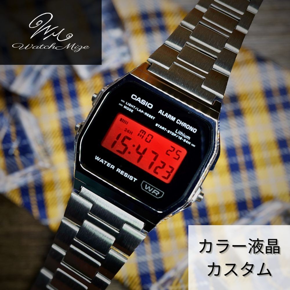 Color LCD Custom A158WEA 1JF Base Red LCD Model (CASIO Base) Custom Watch