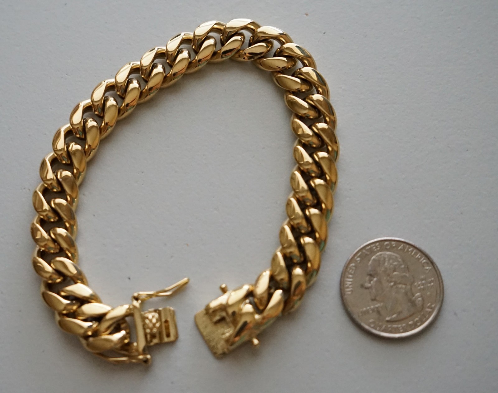 10 mm 8.5in Men Cuban Miami Link Bracelet Chain 14k Gold Plated Stainless Steel