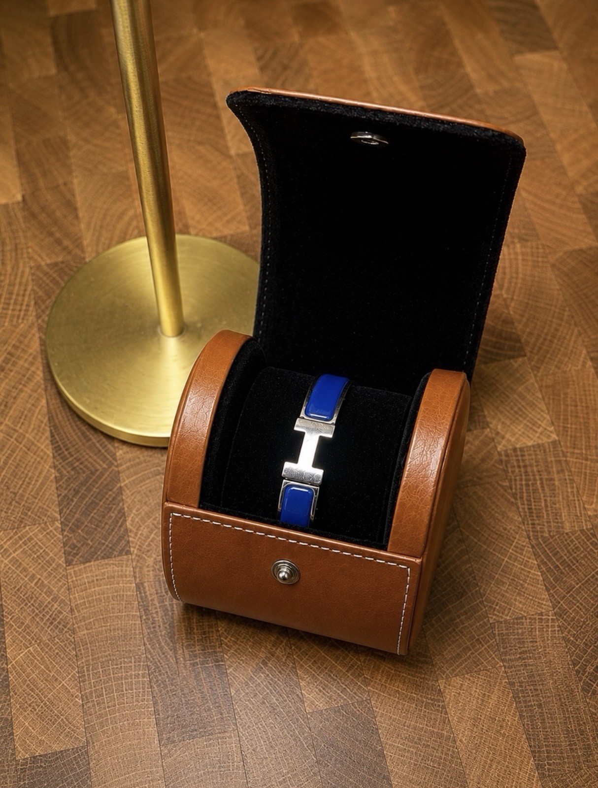 Hermès Clic H Bracelet Blue Enamel Palladium Plated GM Size