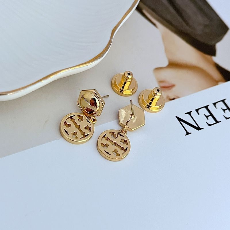New Tory Double Drop Gold Earrings with Jewelry Pouch Size:2.4*1.2cm