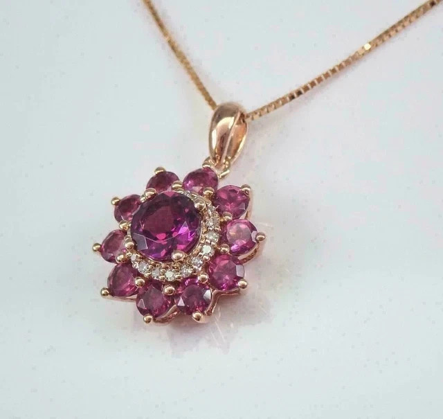 2.20Ct Round Cut Simulated Ruby Halo Fancy Flower Pendant 14K Yellow Gold Plated