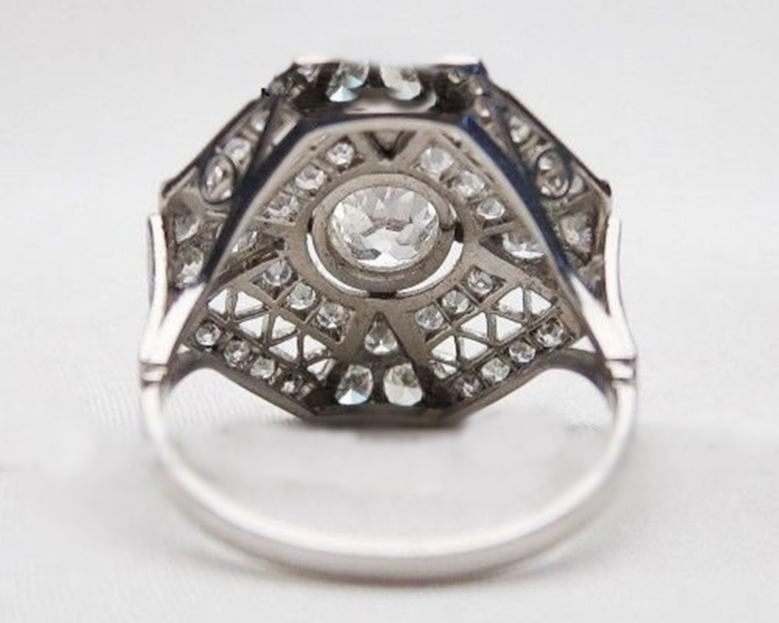 14K Gold Art Deco Old European Cut Lab Created Diamond Filigree Engagement Ring